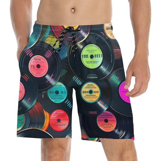 Retro Vinyl Records - Men's Mid-Length Beach Shorts