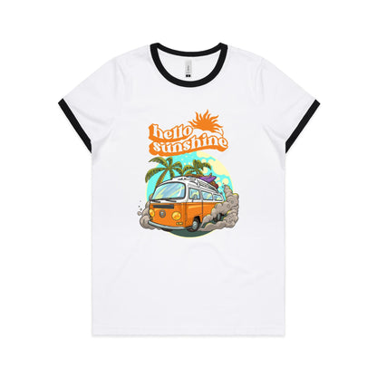 Hello Sunshine, Beach Van - Women's Ringer Tee