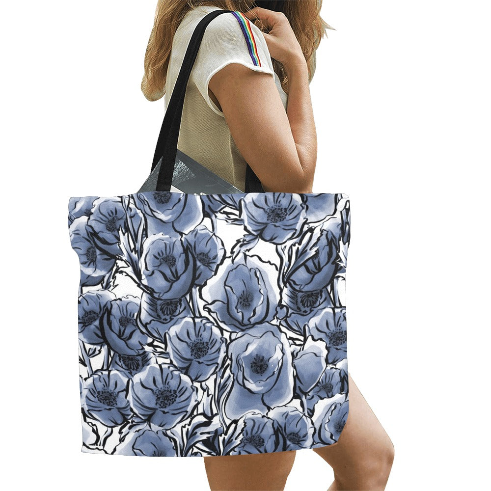 Blue And White Floral - Full Print Canvas Tote Bag Full Print Canvas Tote Bag