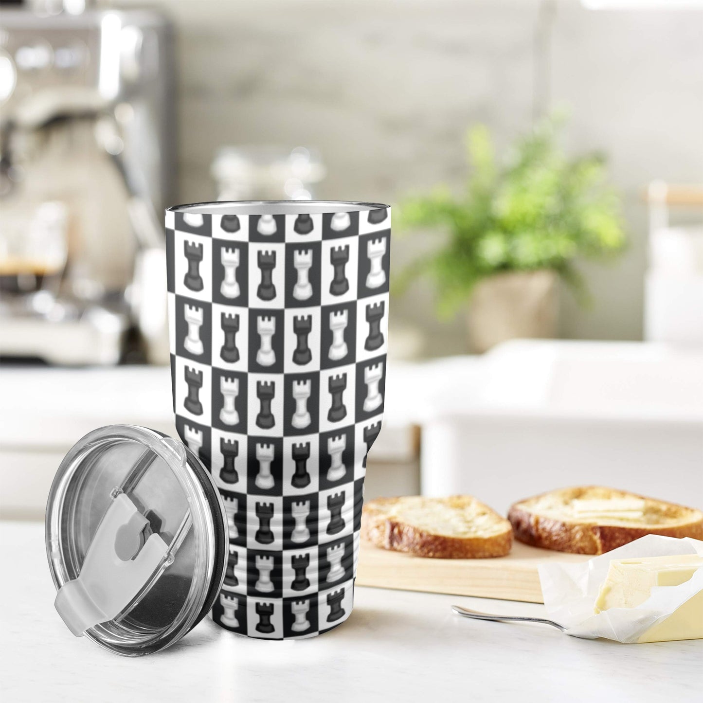 Chess Black And White - 30oz Insulated Stainless Steel Mobile Tumbler