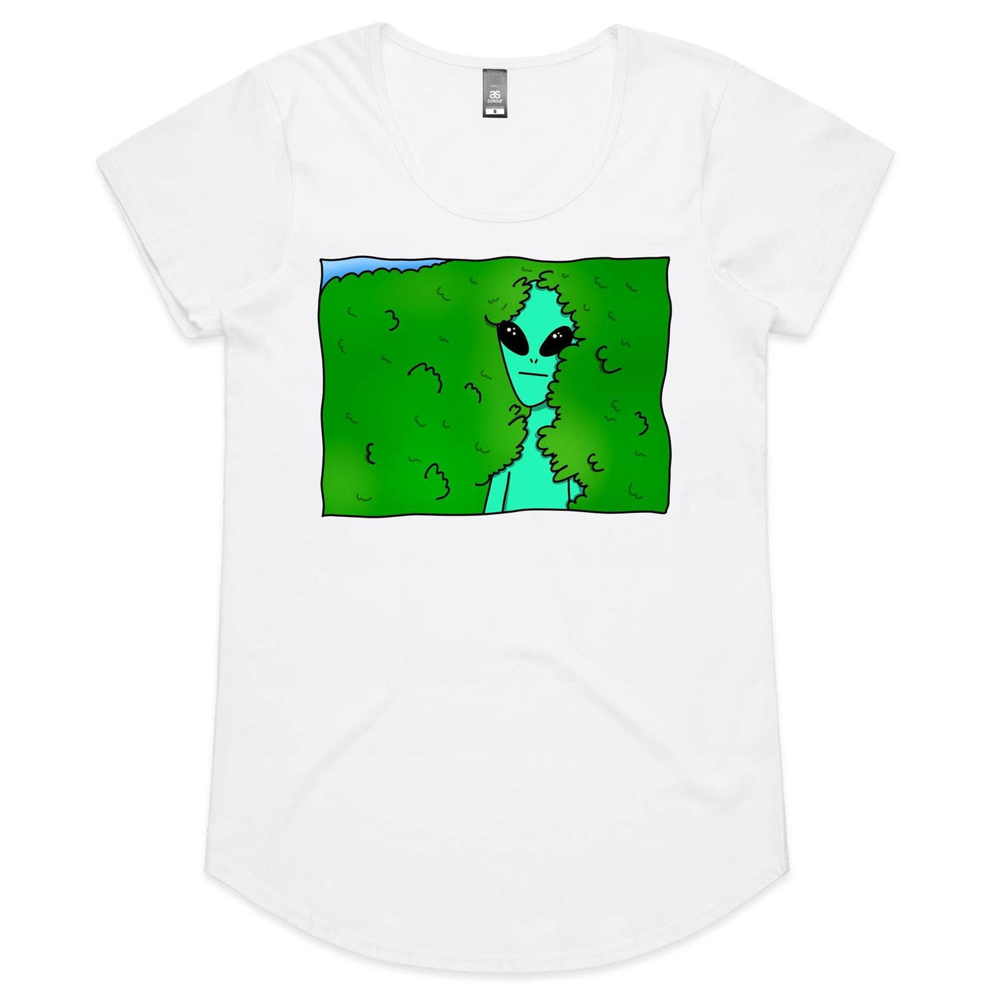 Alien Backing Into Hedge Meme - Womens Scoop Neck T-Shirt White Womens Scoop Neck T-shirt Funny Sci Fi