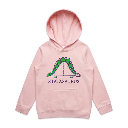 Statasaurus, Maths Pun - Youth Supply Hood Pink Kids Hoodie Maths Science