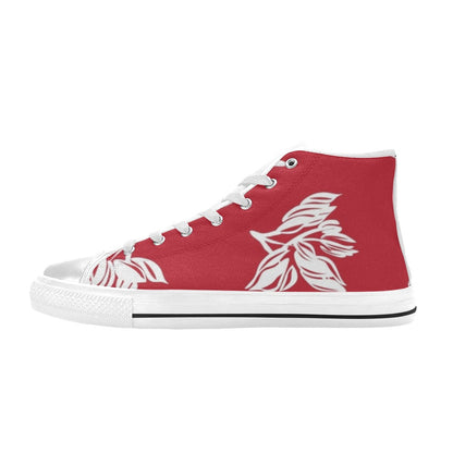 Red Retro Foliage, Hawaiian Flower - Women's High Top Canvas Shoes