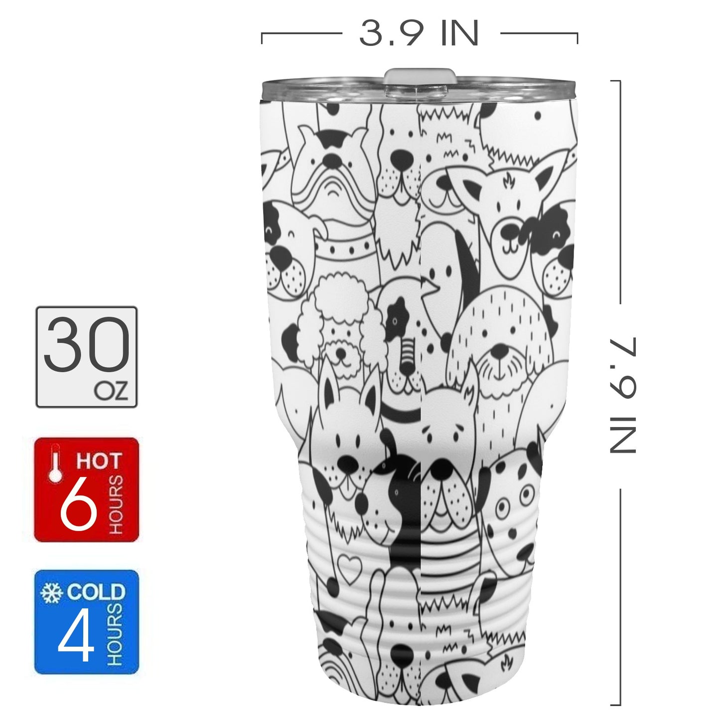 Black And White Dogs - 30oz Insulated Stainless Steel Mobile Tumbler