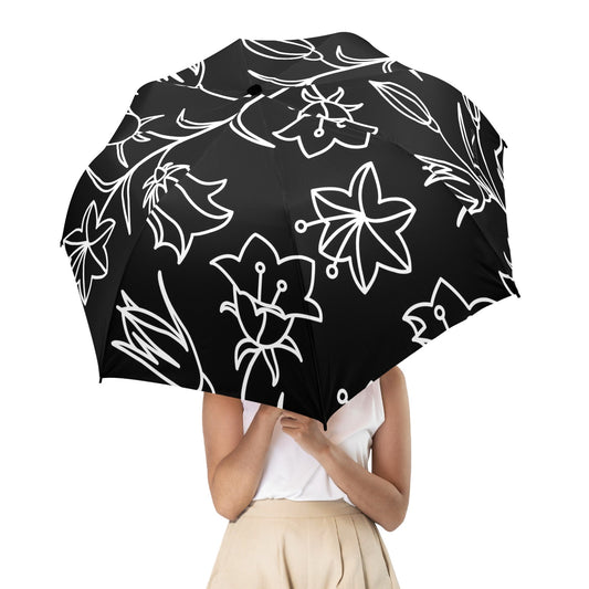 Black And White Floral - Semi-Automatic Foldable Umbrella