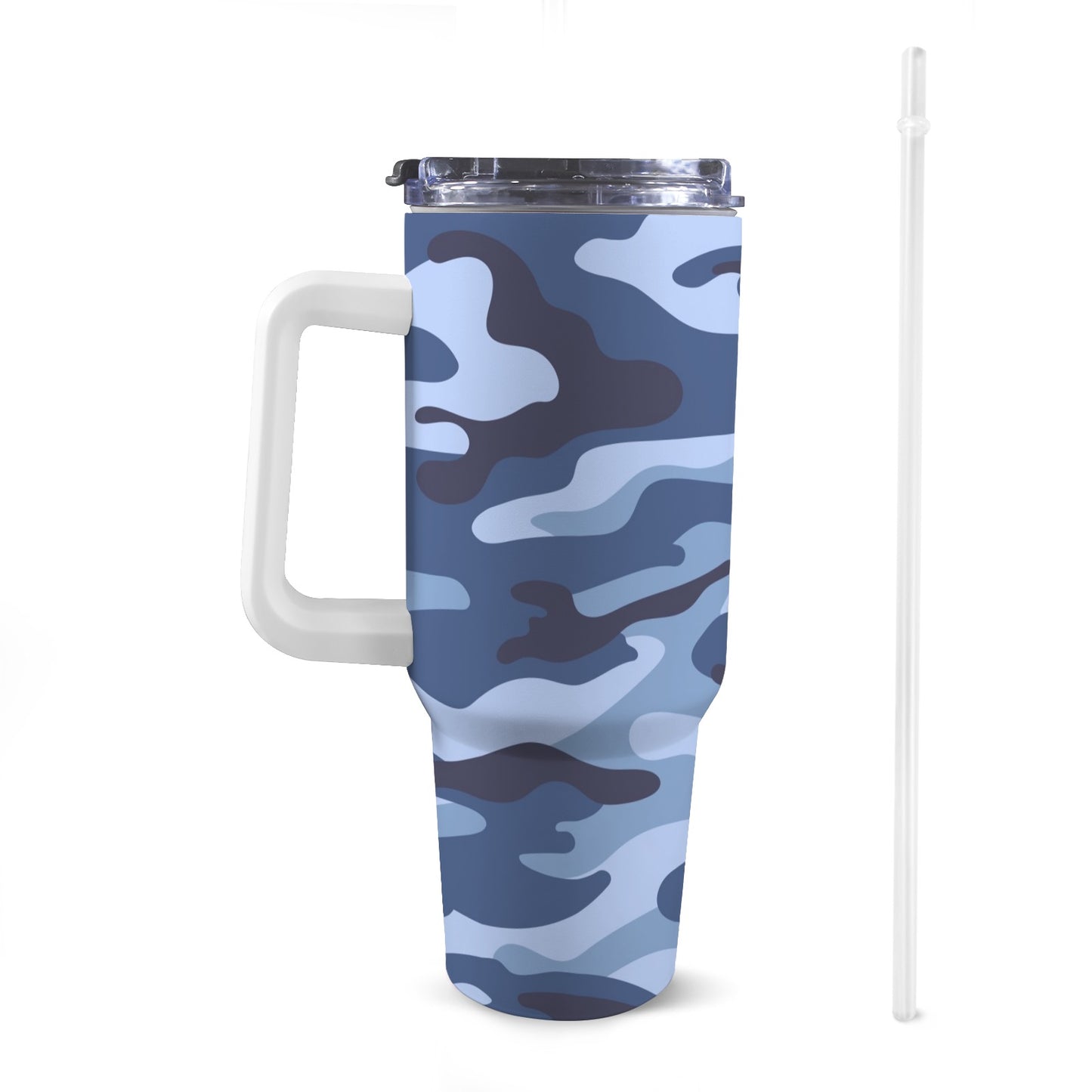 Blue Camouflage - 40oz Tumbler with White Handle