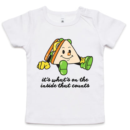 Sandwich, It's What's On The Inside That Counts - Baby T-shirt White Baby T-shirt Food Motivation