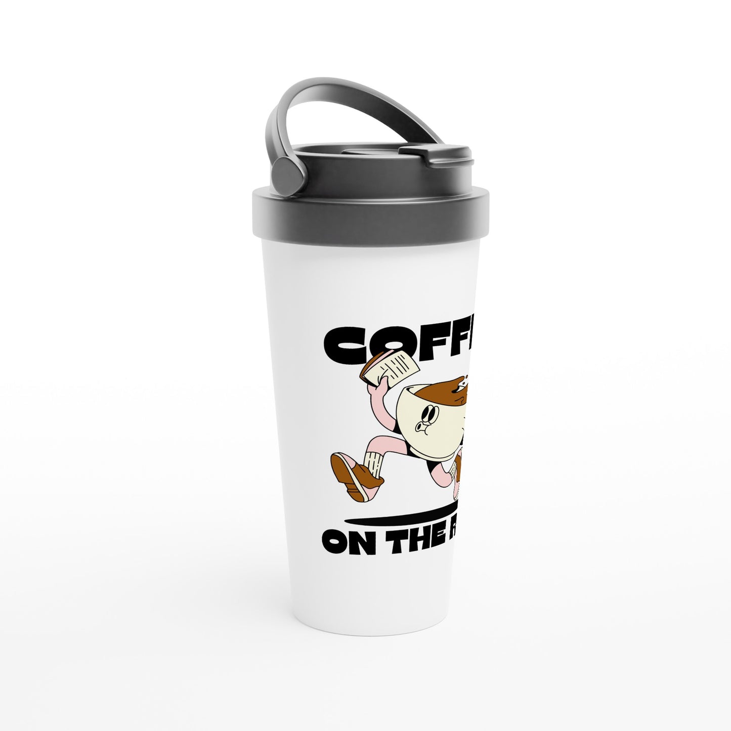 Coffee On The Run - White 15oz Stainless Steel Travel Mug Travel Mug Coffee Globally Fulfilled