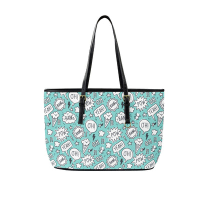 Comic Book Speech Bubbles - Leather Tote Bag-Large