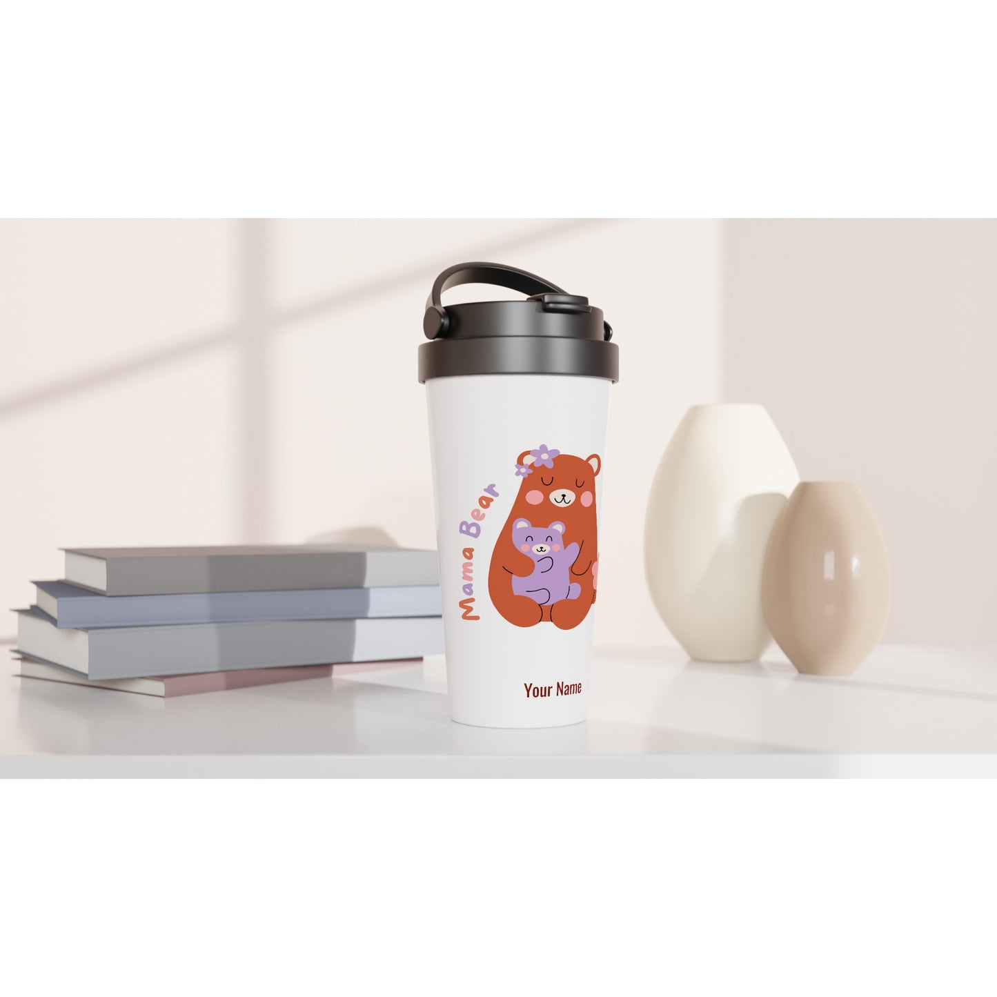 Personalised - Mama Bear - White 15oz Stainless Steel Travel Mug Personalised Travel Mug mum