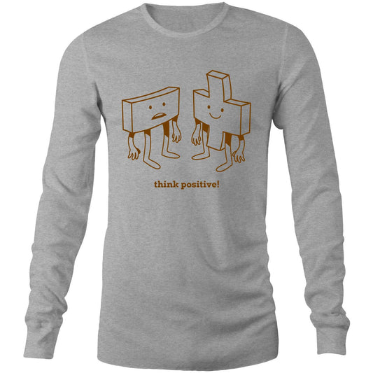 Think Positive, Plus And Minus - Long Sleeve T-Shirt Grey Marle Unisex Long Sleeve T-shirt Maths Motivation