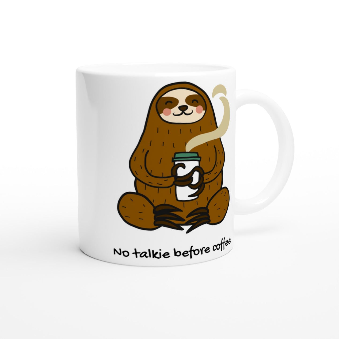 No Talkie Before Coffee, Sloth - White 11oz Ceramic Mug White 11oz Mug animal Coffee Funny Globally Fulfilled