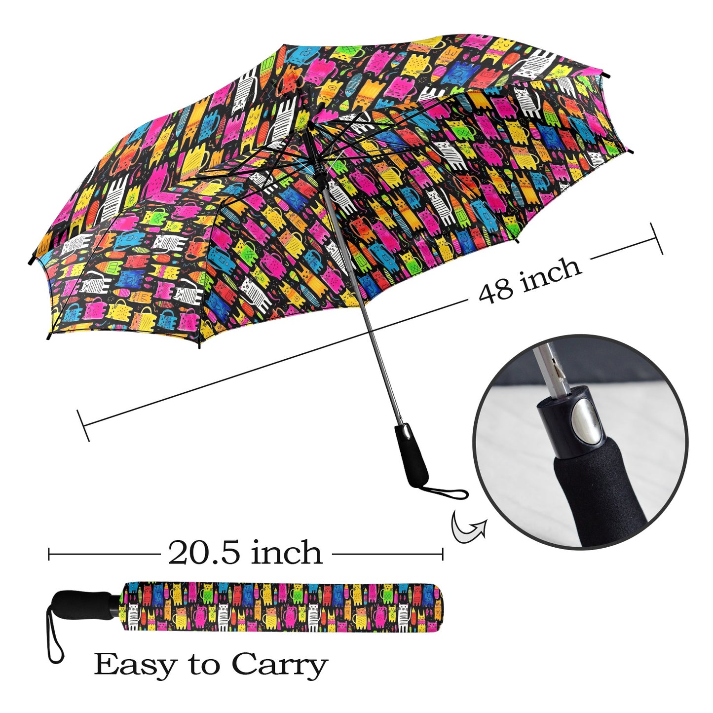 Colourful Cats - Semi-Automatic Foldable Umbrella