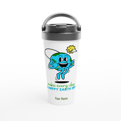 Personalised - Make Every Day A Happy Earth Day - White 15oz Stainless Steel Travel Mug Default Title Personalised Travel Mug environment