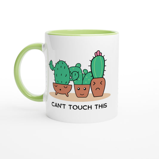 Cactus, Can't Touch This - White 11oz Ceramic Mug with Colour Inside Ceramic Green Colour 11oz Mug funny Plants