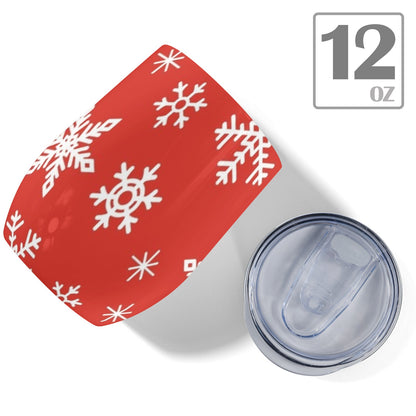 Red Snowflakes, Christmas - 12oz Wine Tumbler