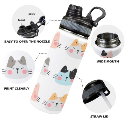 Cat Faces - Insulated Water Bottle with Dual-Use Lid (18oz)