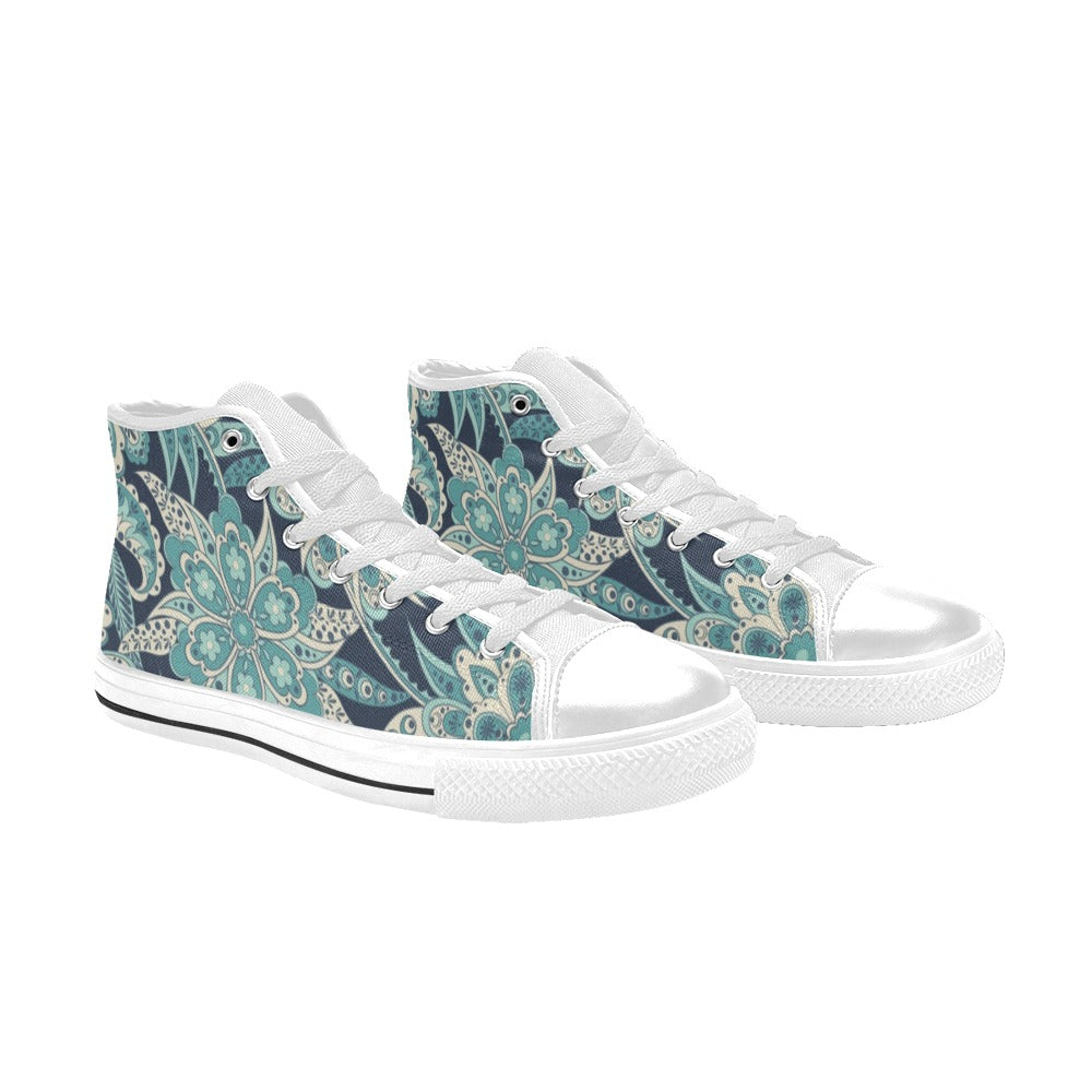 Vintage Blue Floral - Women's High Top Canvas Shoes