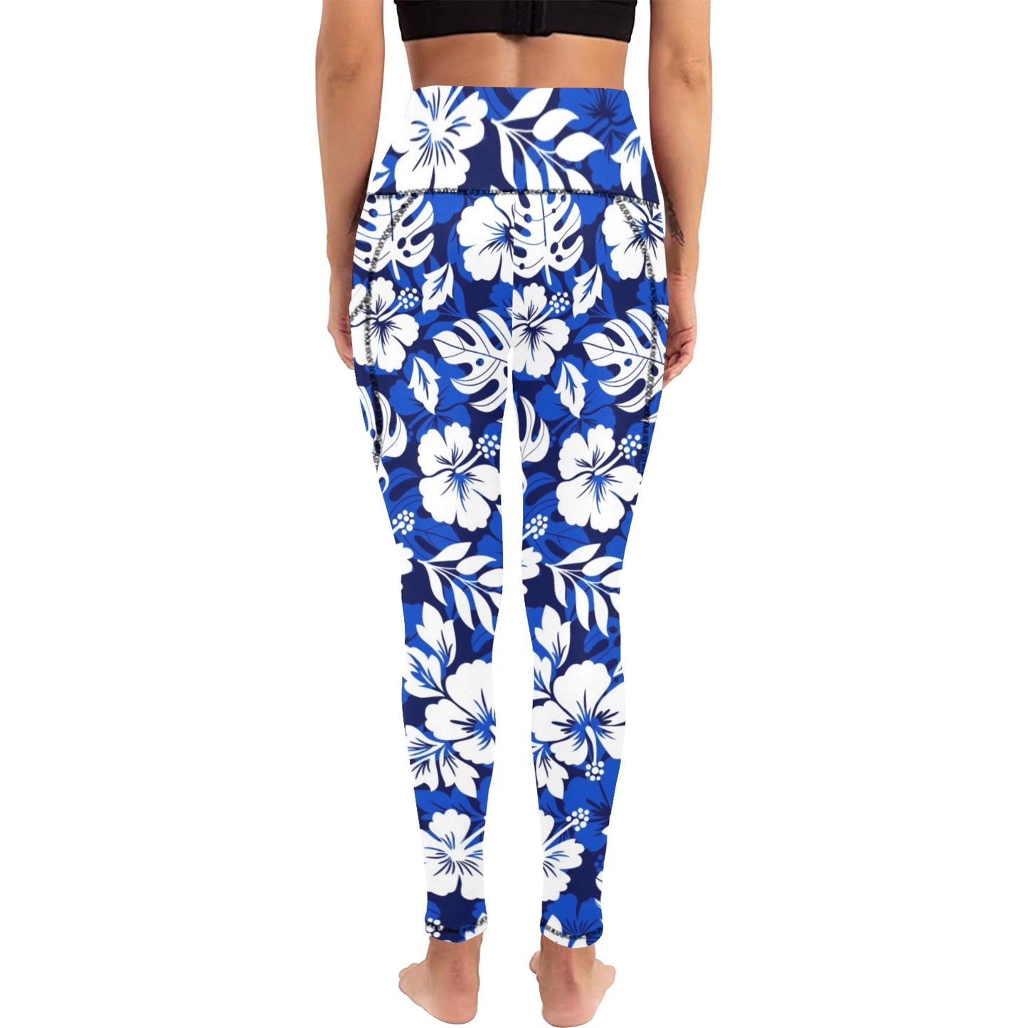 Blue Hawaiian Floral - Women's Leggings with Pockets