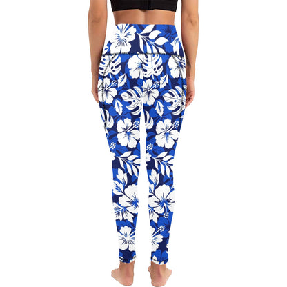 Blue Hawaiian Floral - Women's Leggings with Pockets