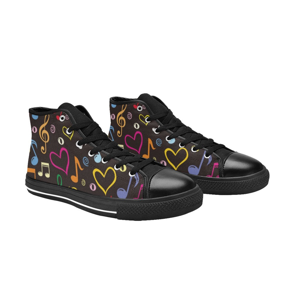 Music Notes - Women's High Top Canvas Shoes