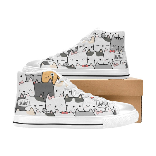 Cat Hello - Men's High Top Canvas Shoes