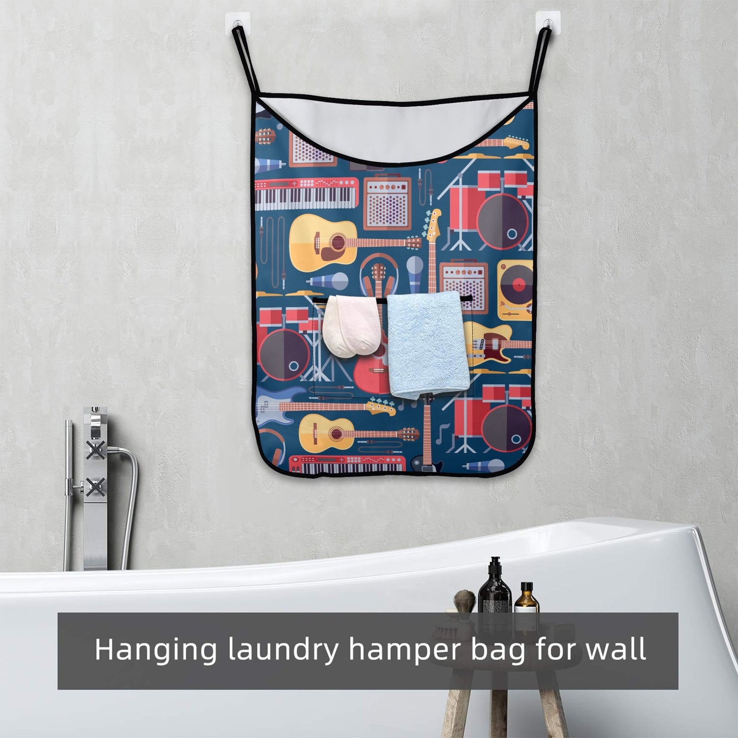 Music Instruments Blue - Hanging Laundry Bag