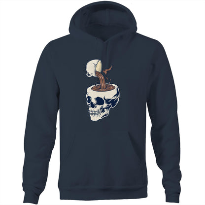 Coffee Skull - Pocket Hoodie Sweatshirt Navy Hoodie Coffee