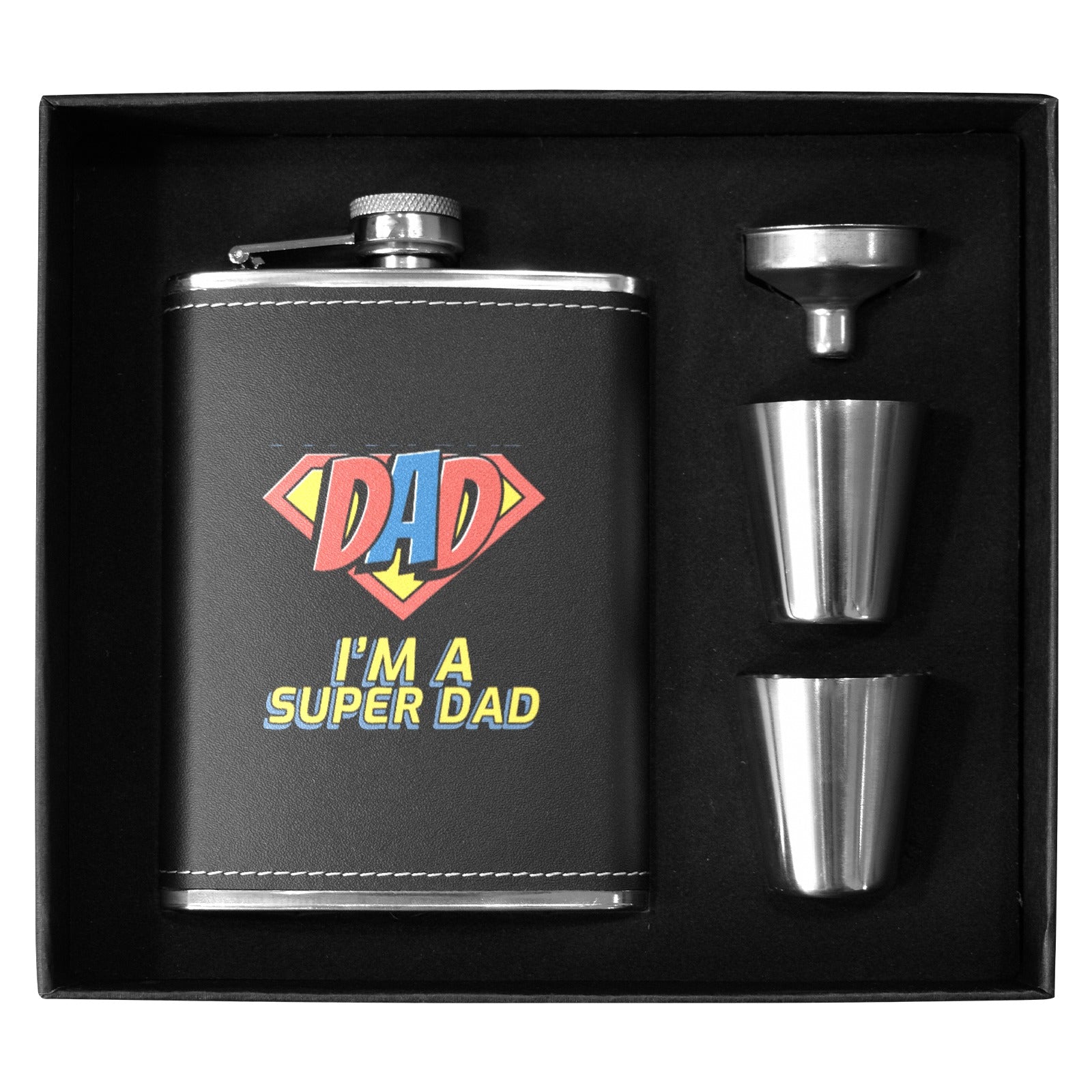 I'm A Super Dad - 8oz Black Leather Hip Flask 8oz Black Leather Hip Flask Printed Offshore