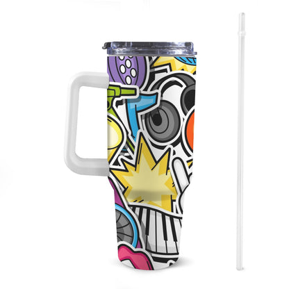 Sticker Music - 40oz Tumbler with White Handle