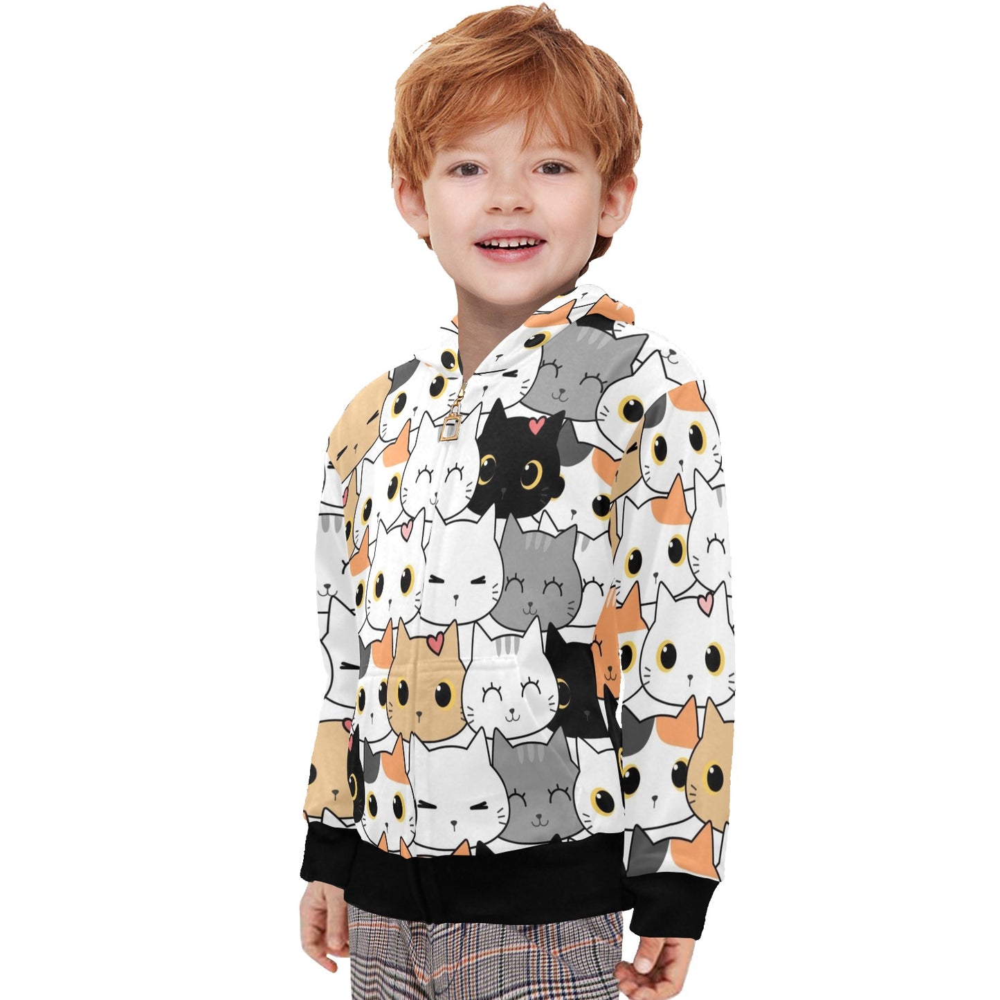 Cute Cartoon Cats - Junior Boys Zip Up Hoodie