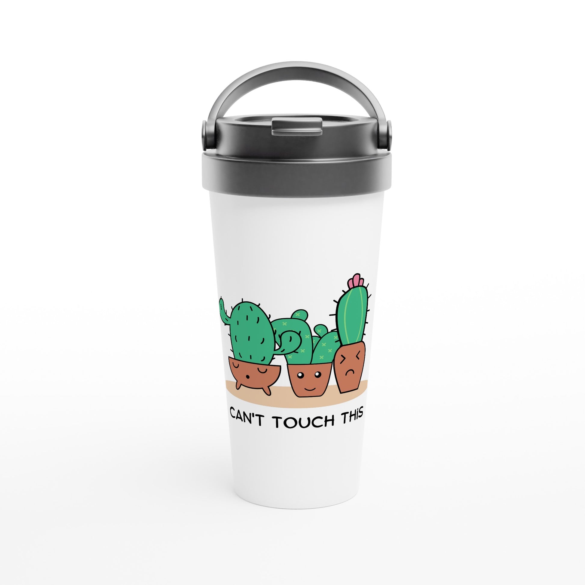 Can't Touch This, Cactus - White 15oz Stainless Steel Travel Mug Default Title Travel Mug Funny Globally Fulfilled Plants