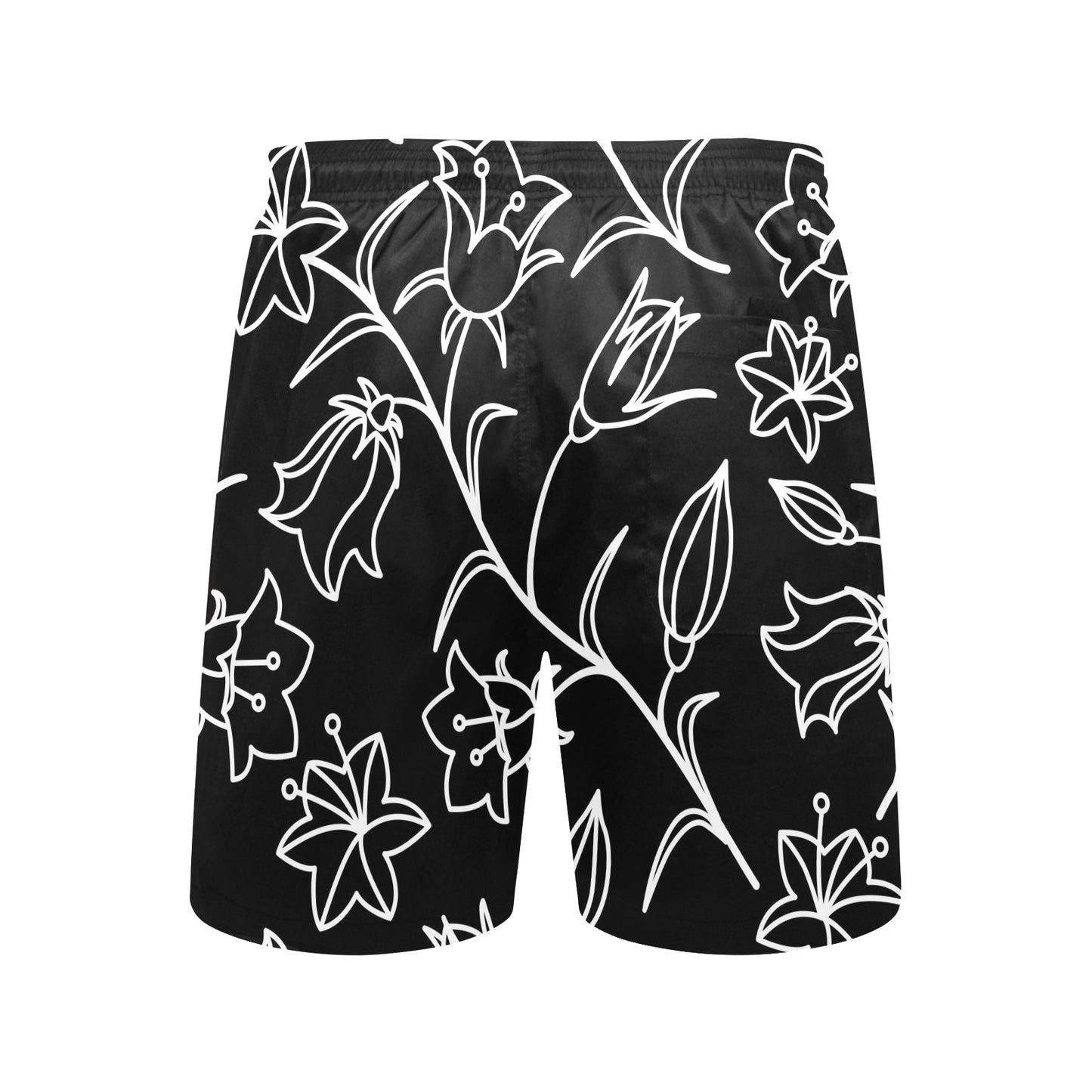 Black And White Floral - Men's Mid-Length Beach Shorts