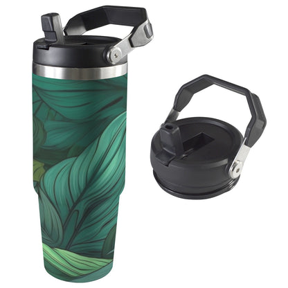 Tropical Leaves - 30oz Tumbler with Top Handle