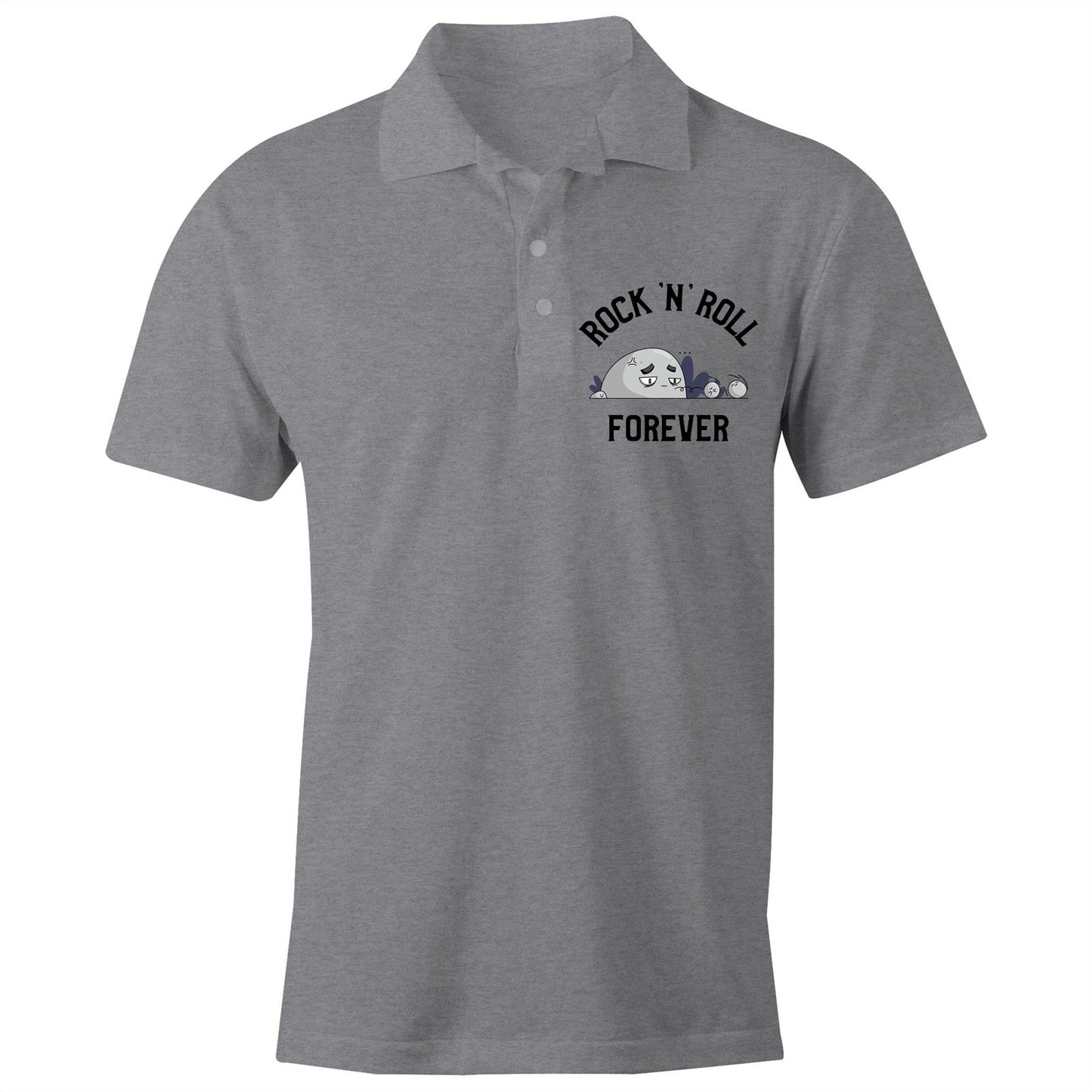 Rock 'N' Roll Forever - Chad S/S Polo Shirt, Printed Grey Marle Polo Shirt Music