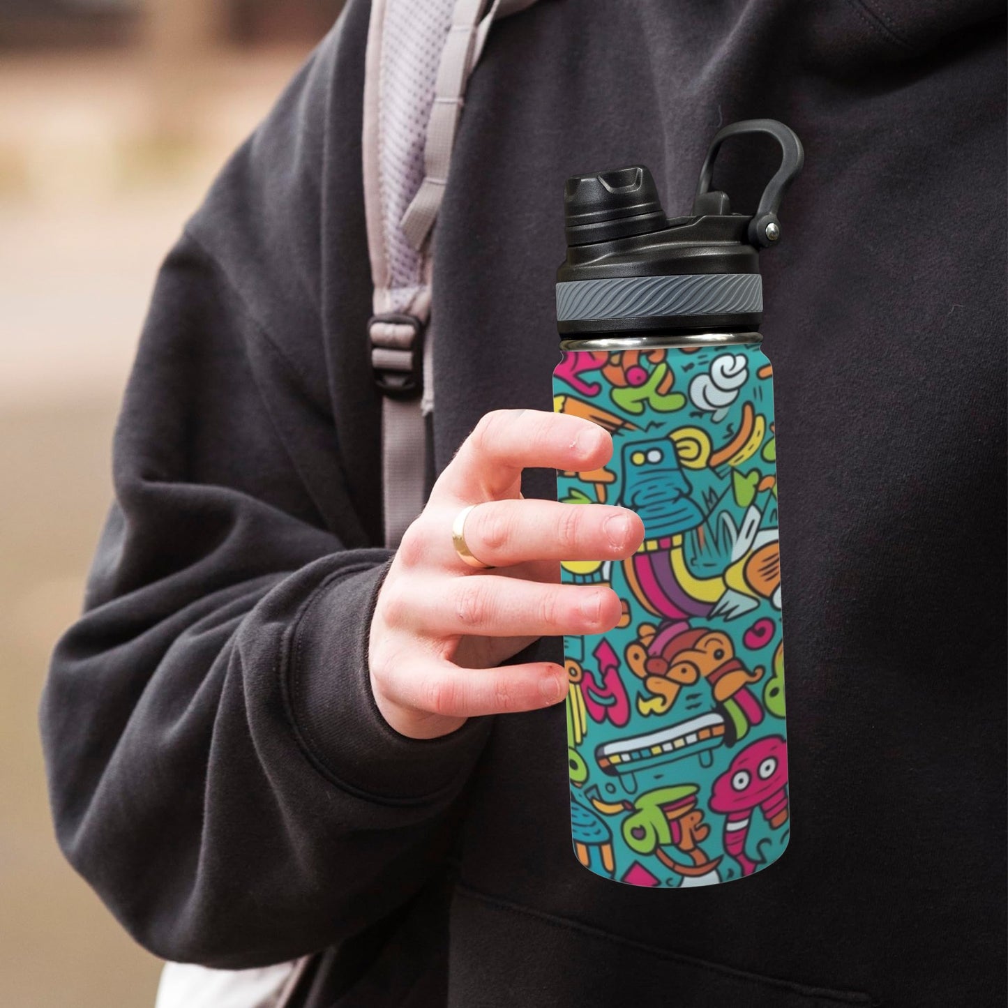 Crazy Characters - Insulated Water Bottle with Dual-Use Lid (18oz)