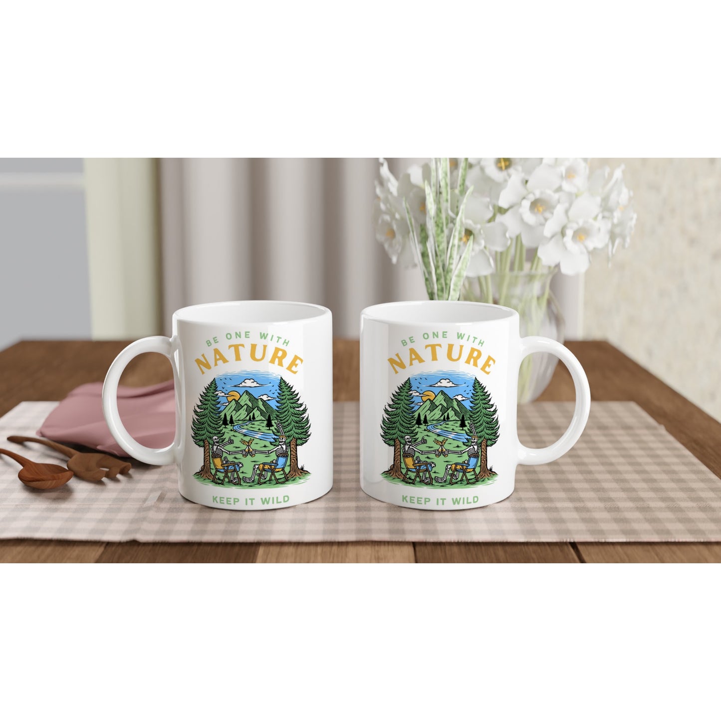 Be One With Nature, Keep It Wild, Skeleton - White 11oz Ceramic Mug White 11oz Mug Environment Funny Globally Fulfilled