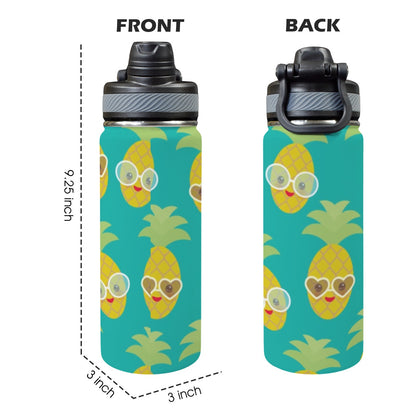 Pineapples With Glasses - Insulated Water Bottle with Dual-Use Lid (18oz) Insulated Water Bottle with Dual-Use Lid (18oz) Printed Offshore