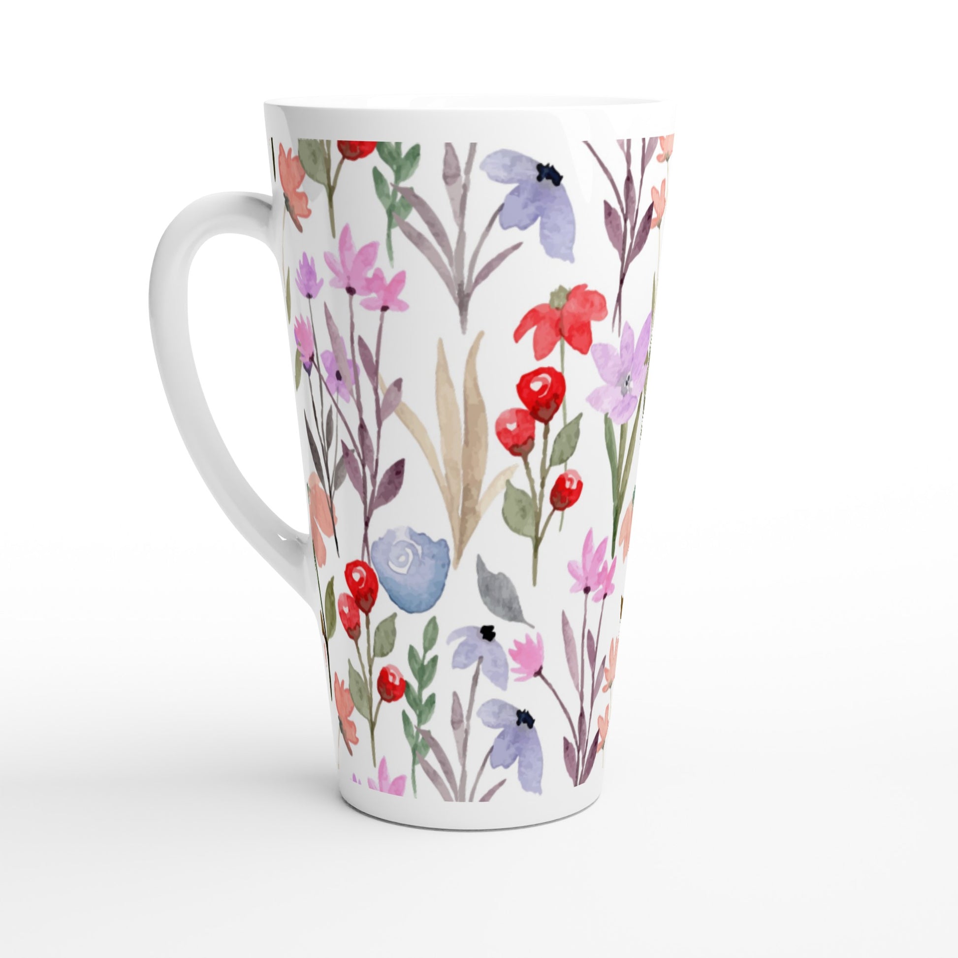 Watercolour Flowers - White Latte 17oz Ceramic Mug Default Title Latte Mug Globally Fulfilled Plants