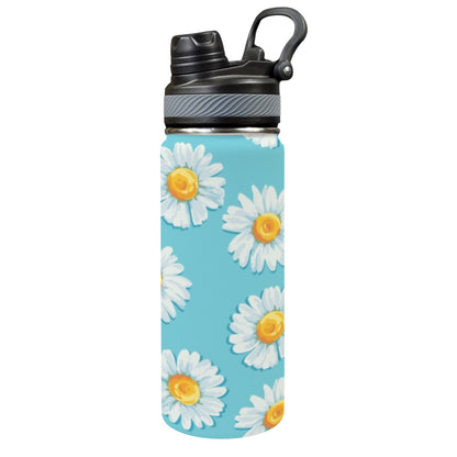 Daisies On Blue - Insulated Water Bottle with Dual-Use Lid (18oz) Insulated Water Bottle with Dual-Use Lid (18oz) Printed Offshore