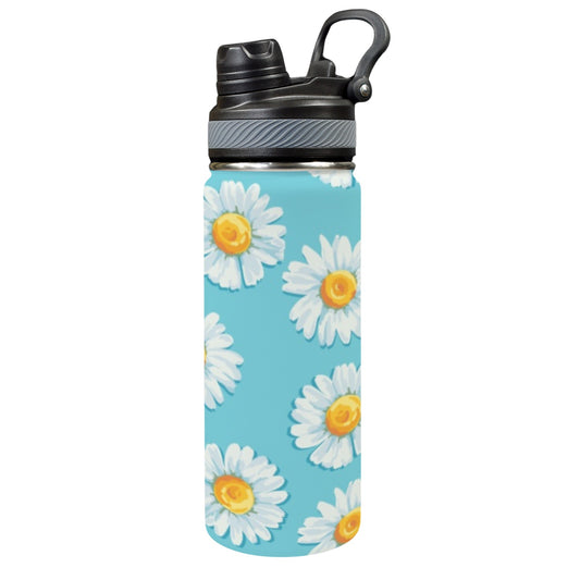 Daisies On Blue - Insulated Water Bottle with Dual-Use Lid (18oz) Insulated Water Bottle with Dual-Use Lid (18oz) Printed Offshore