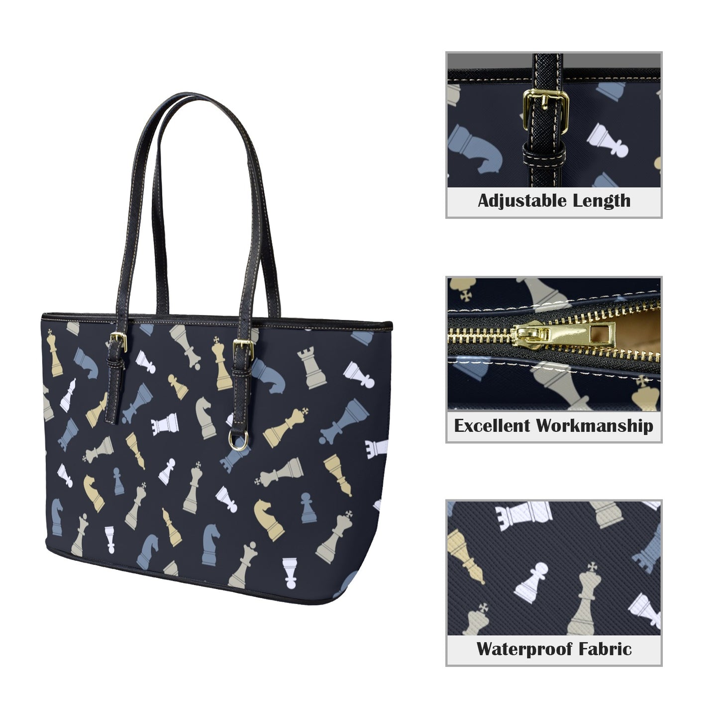 Chess Pattern - Leather Tote Bag-Large