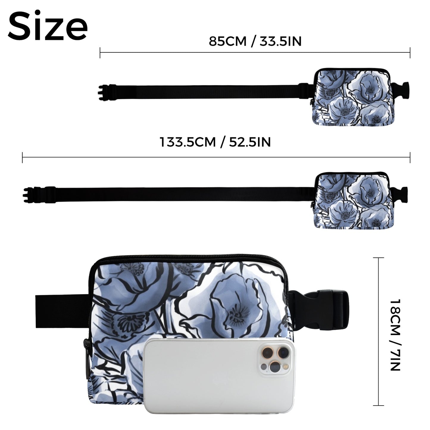 Blue And White Floral - Belt Bag Belt Bag Plants Printed Offshore