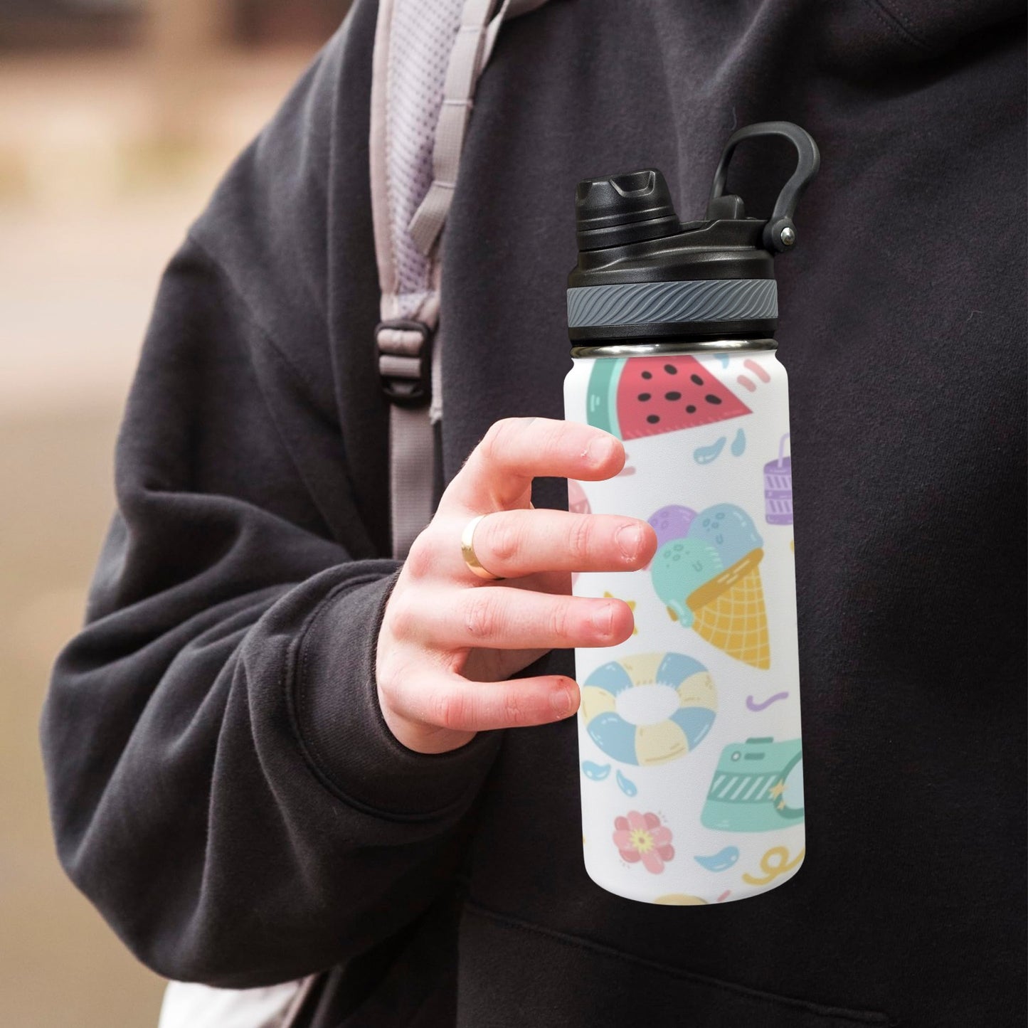 Summer Fun - Insulated Water Bottle with Dual-Use Lid (18oz)