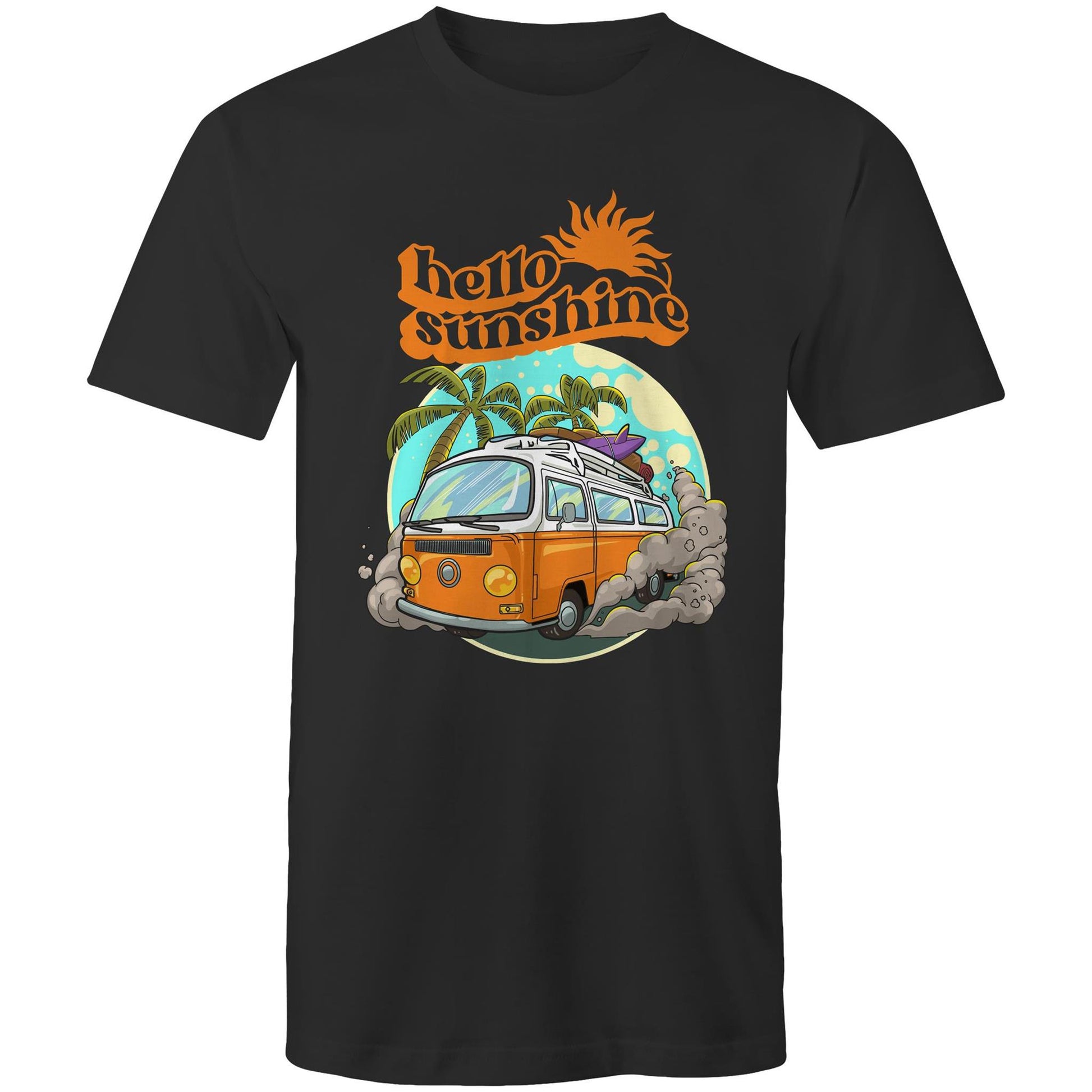 Hello Sunshine, Beach Van - Mens T-Shirt Black Mens T-shirt Summer Surf