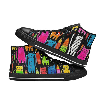 Colourful Cats - Kids High Top Canvas Shoes Kids High Top Canvas Shoes animal Printed Offshore