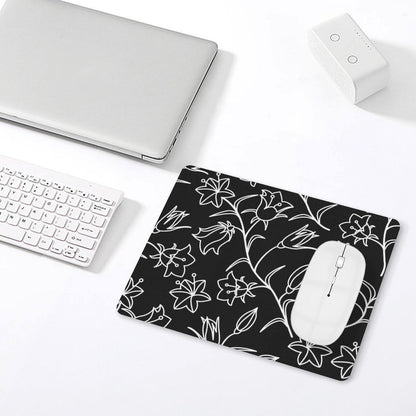 Black And White Floral - Leather Mouse Pad