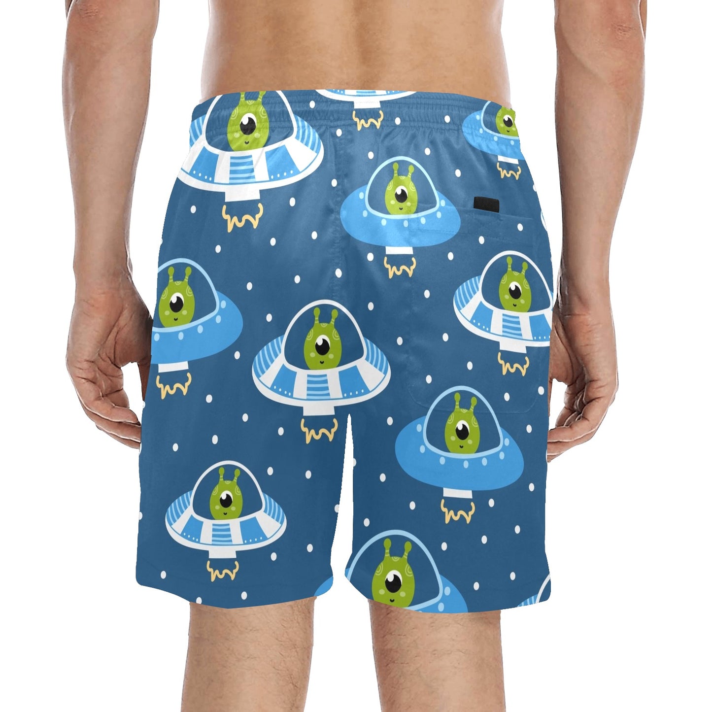 Cute Aliens in UFOs - Men's Mid-Length Beach Shorts Men's Mid-Length Beach Shorts Printed Offshore Sci Fi