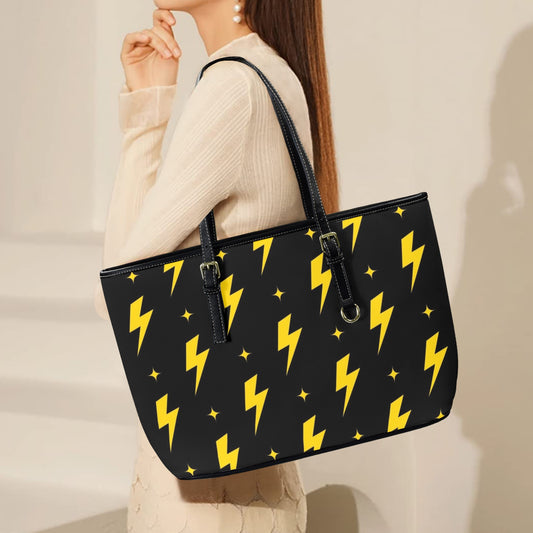 Yellow Lightning - Leather Tote Bag-Large