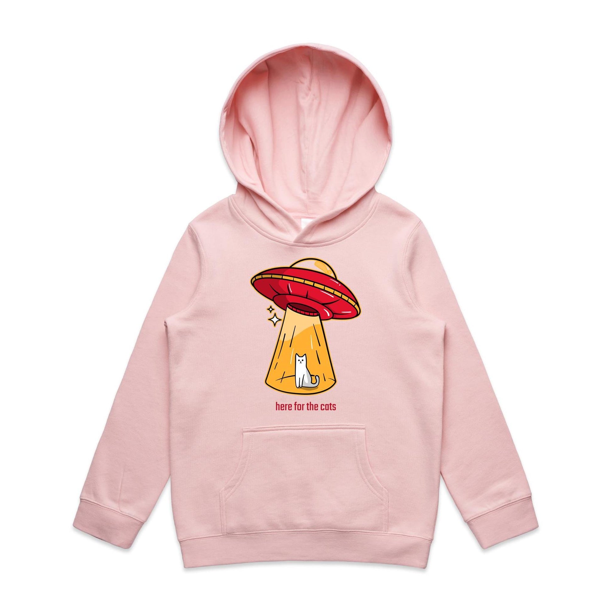 UFO, Here For The Cats - Youth Supply Hood Pink Kids Hoodie